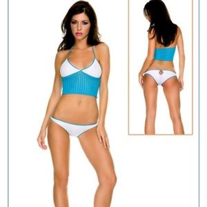 Music legs opaque crochet top and panty